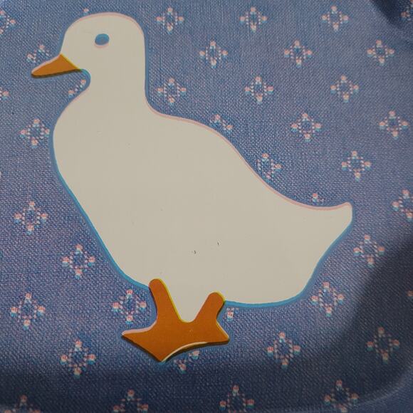 1980s Country Calico Tin Snack Trays Set of 4 Farm Animals Blue Floral Cottage - Picture 2 of 9